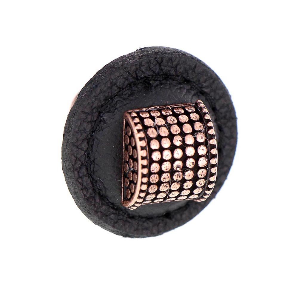 1 1/4" Half Cylindrical Knob with Leather Insert in Antique Copper with Black Leather Insert