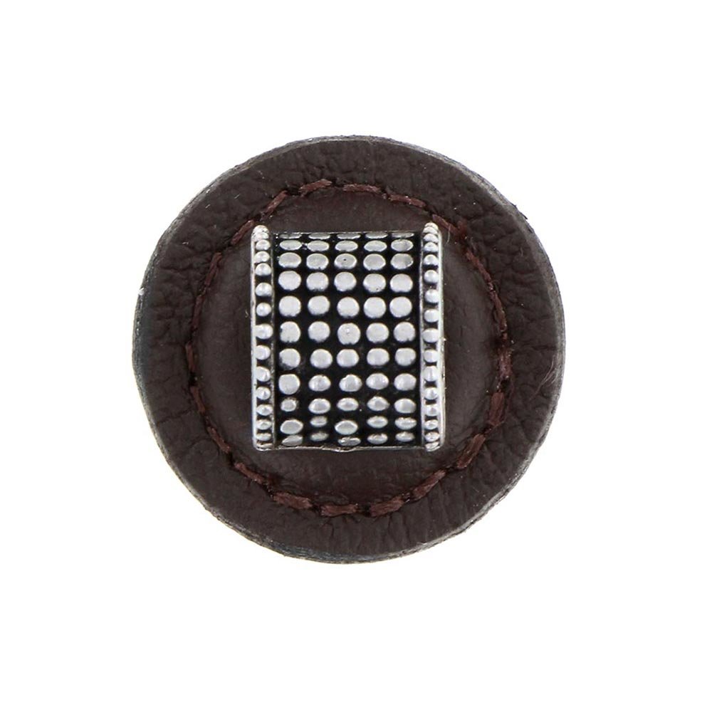1 1/4" Half Cylindrical Knob with Leather Insert in Antique Nickel with Brown Leather Insert