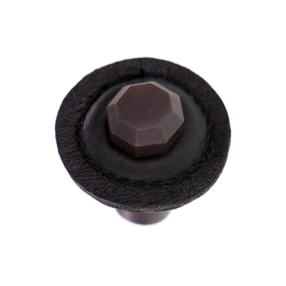 1 1/4" Round Knob with Leather Insert in Oil Rubbed Bronze with Black Leather Insert