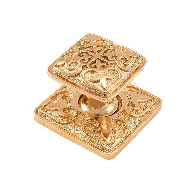 1 5/8" Square Knob with Backplate in Polished Gold