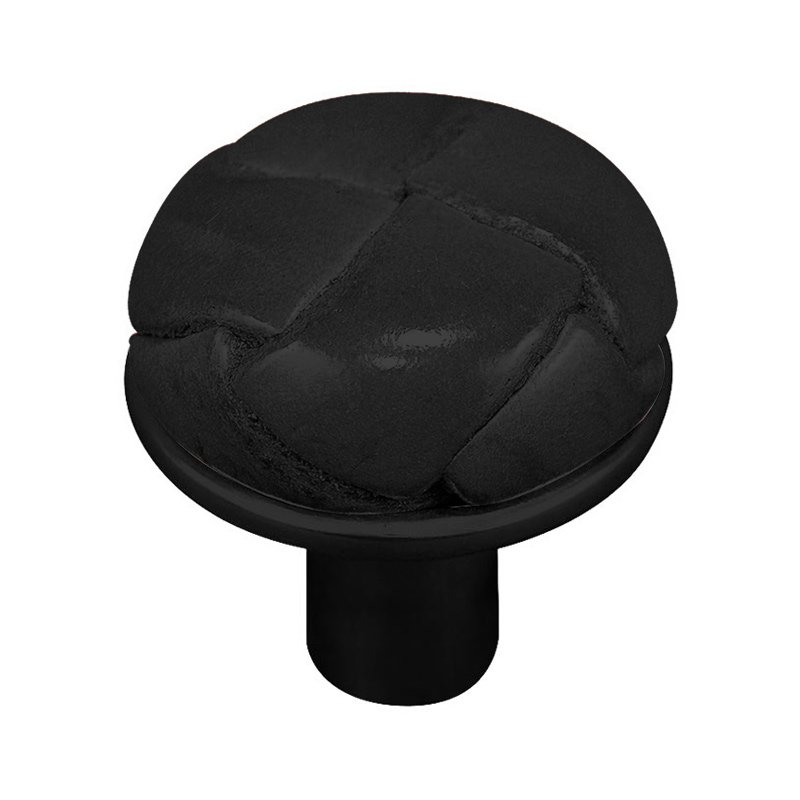 1 1/8" Button Knob with Leather Insert in Oil Rubbed Bronze with Black Leather Insert