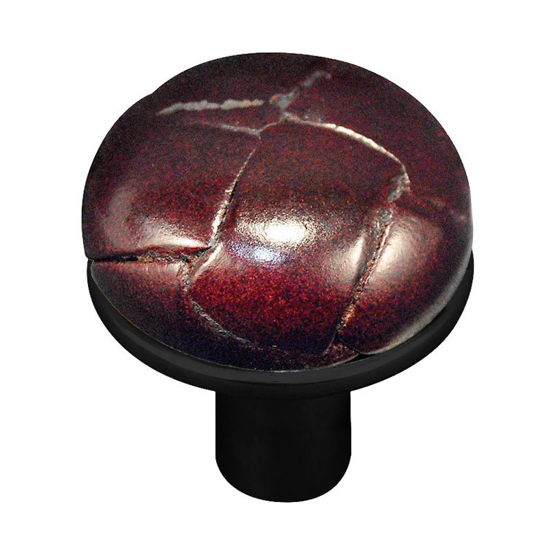 1 1/8" Button Knob with Leather Insert in Oil Rubbed Bronze with Cordovan Leather Insert
