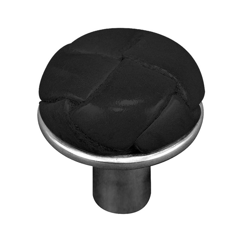 1 1/8" Button Knob with Leather Insert in Vintage Pewter with Black Leather Insert