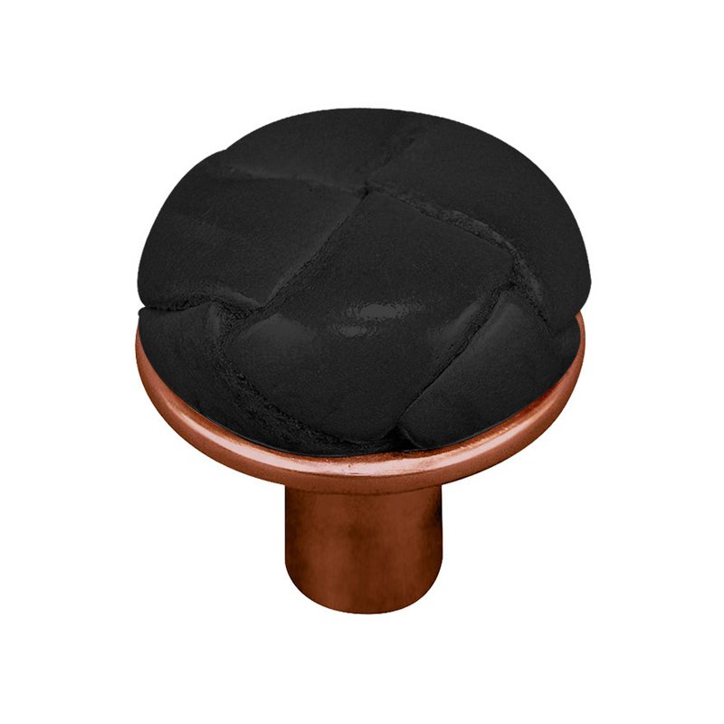 1" Button Knob with Leather Insert in Antique Copper with Black Leather Insert
