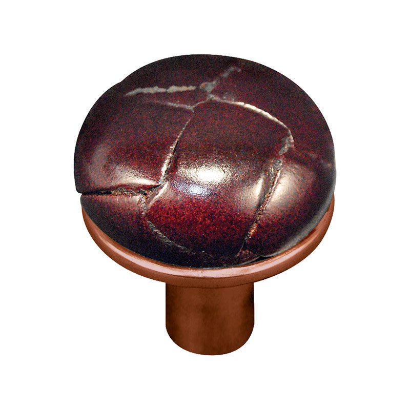 1" Button Knob with Leather Insert in Antique Copper with Cordovan Leather Insert