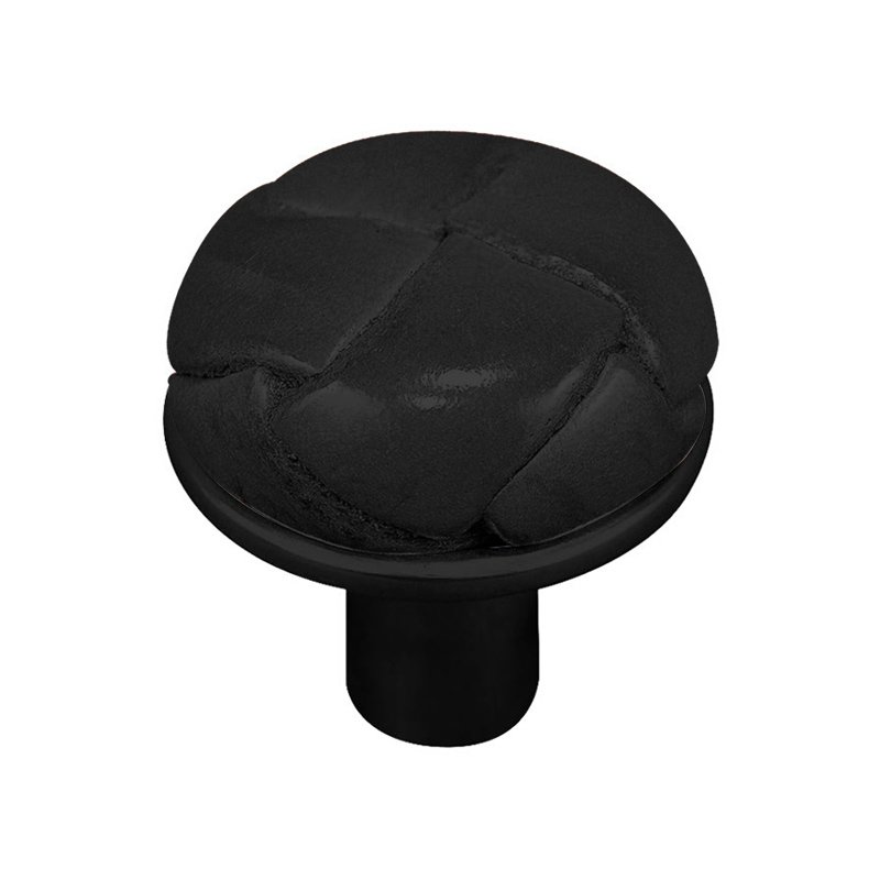 1" Button Knob with Leather Insert in Oil Rubbed Bronze with Black Leather Insert