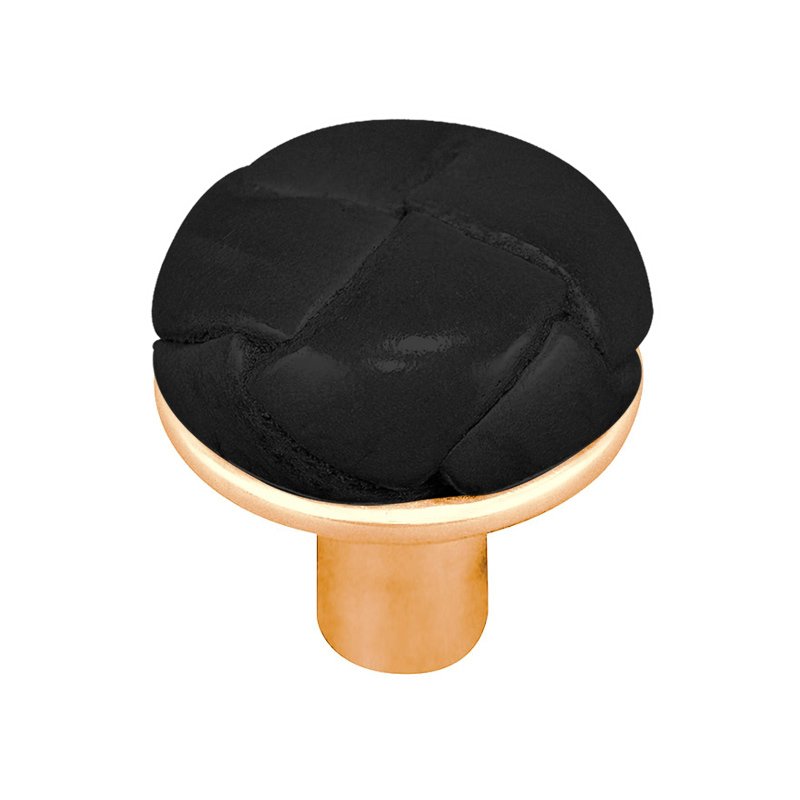 1" Button Knob with Leather Insert in Polished Gold with Black Leather Insert