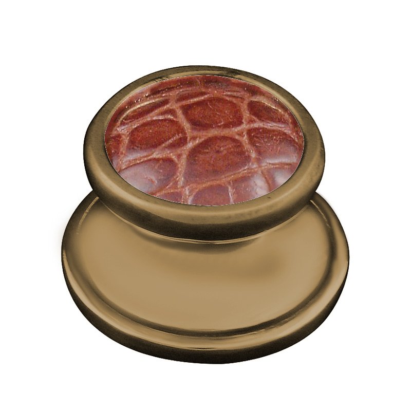 1 1/4" Knob with Insert in Antique Brass with Pebble Leather Insert