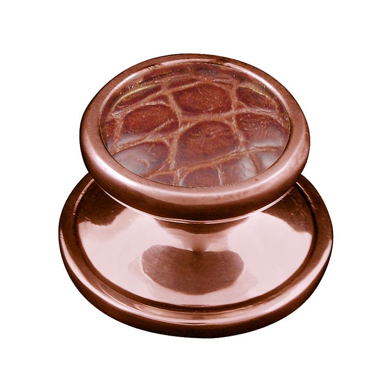1 1/4" Knob with Insert in Antique Copper with Pebble Leather Insert