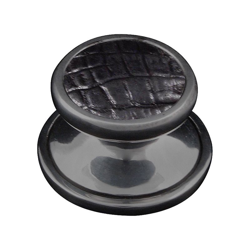1 1/4" Knob with Insert in Gunmetal with Black Leather Insert