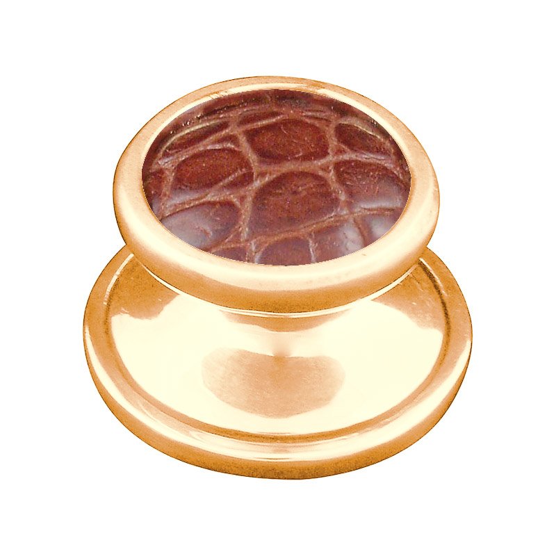 1 1/4" Knob with Insert in Polished Gold with Pebble Leather Insert