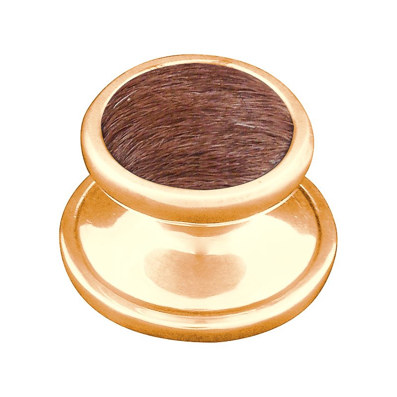 1 1/4" Knob with Insert in Polished Gold with Brown Fur Insert