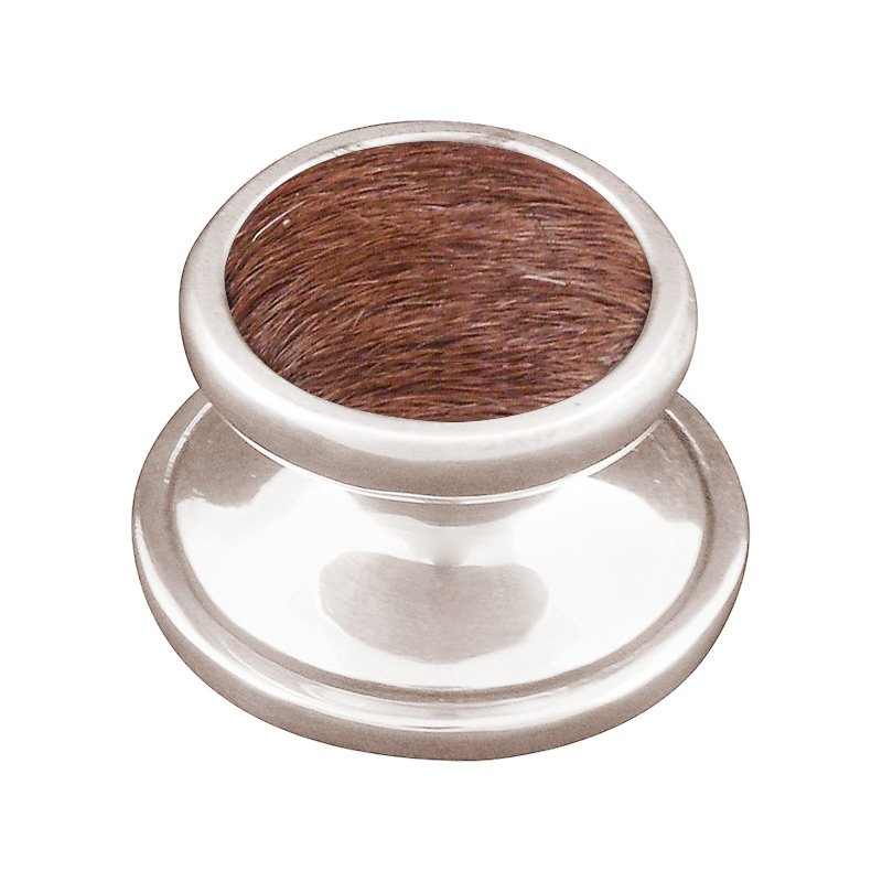 1 1/4" Knob with Insert in Polished Nickel with Brown Fur Insert