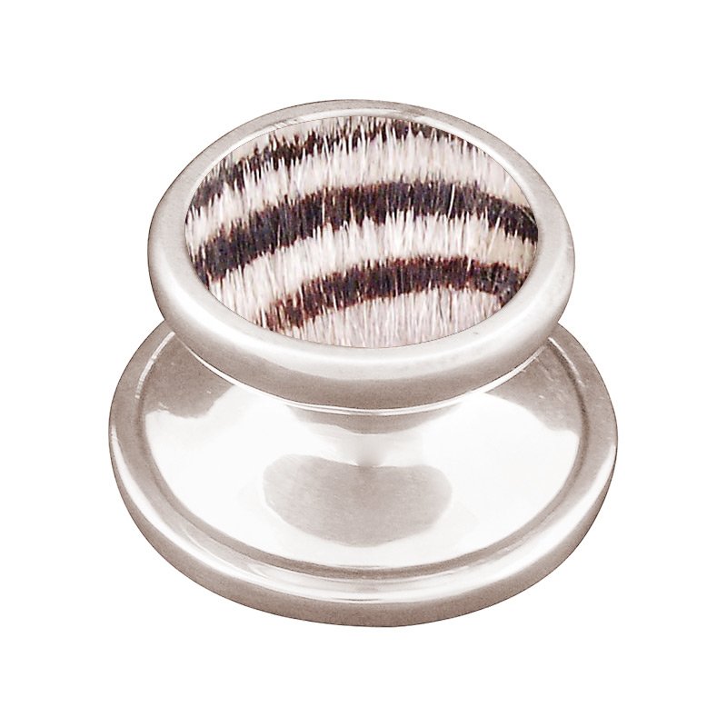 1 1/4" Knob with Insert in Polished Nickel with Zebra Fur Insert