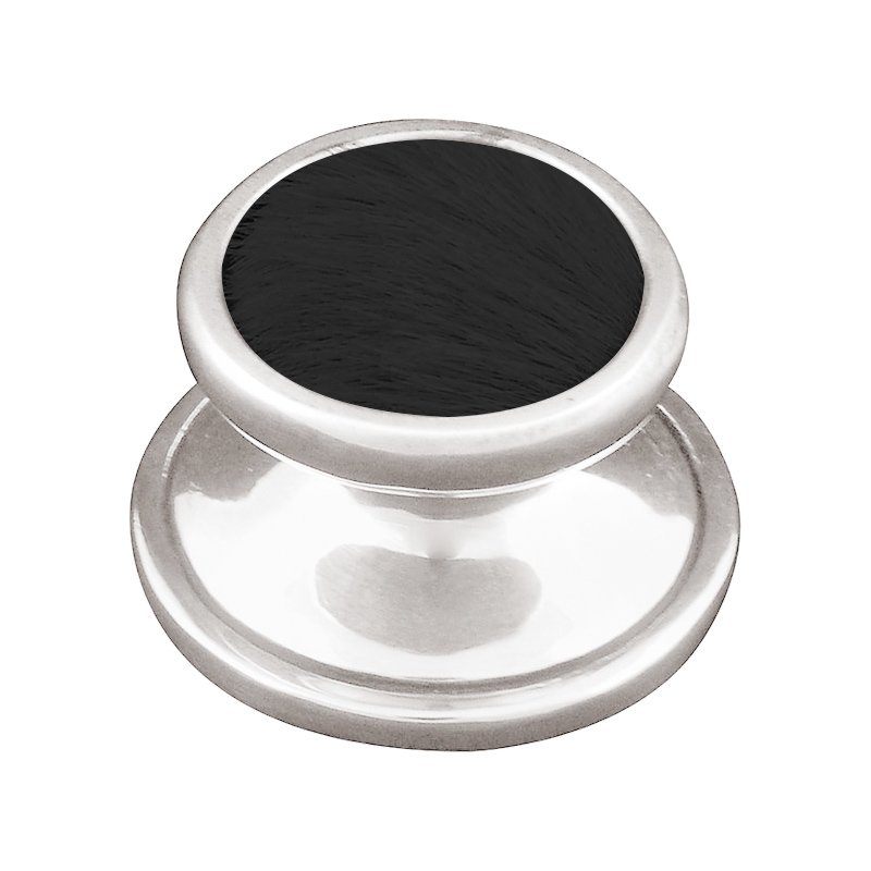 1 1/4" Knob with Insert in Polished Silver with Black Fur Insert