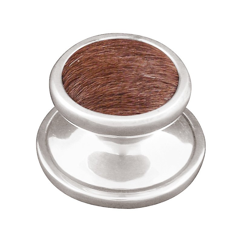 1 1/4" Knob with Insert in Polished Silver with Brown Fur Insert