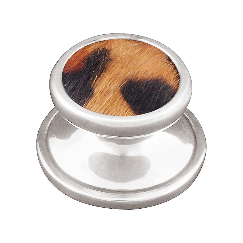 1 1/4" Knob with Insert in Polished Silver with Jaguar Fur Insert