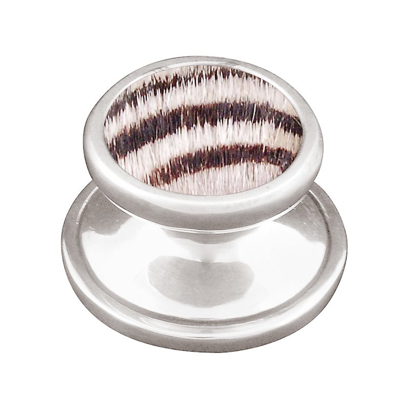 1 1/4" Knob with Insert in Polished Silver with Zebra Fur Insert