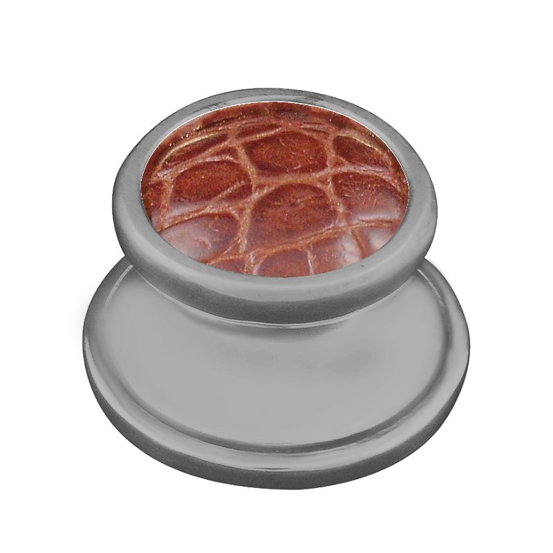 1 1/4" Knob with Insert in Satin Nickel with Pebble Leather Insert