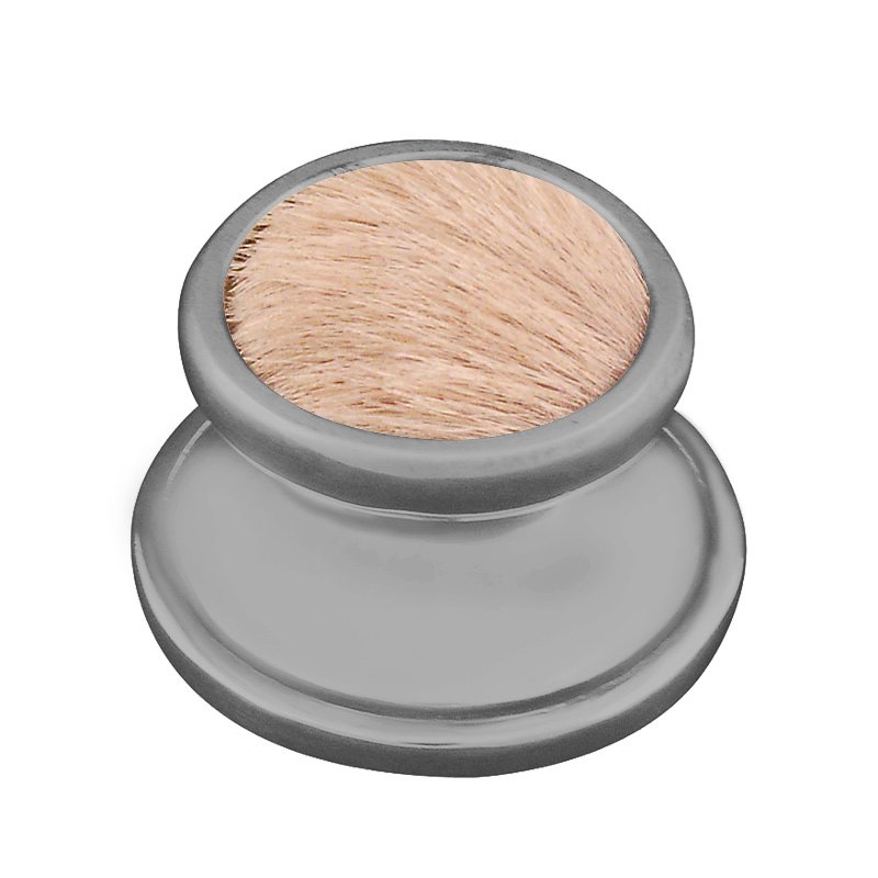 1 1/4" Knob with Insert in Satin Nickel with Tan Fur Insert