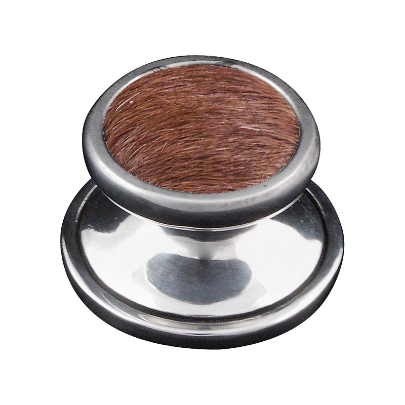 1 1/4" Knob with Insert in Vintage Pewter with Brown Fur Insert