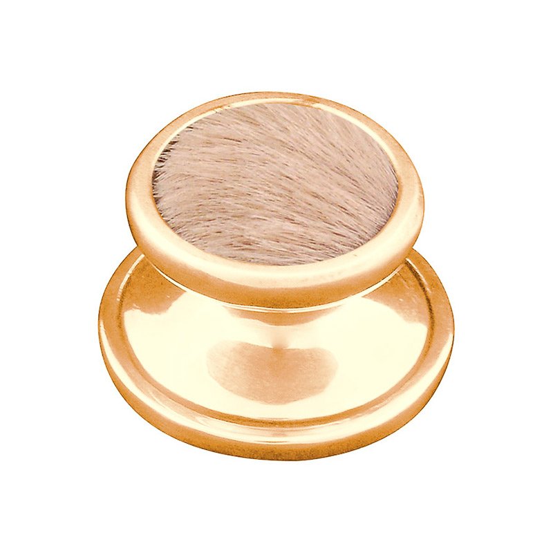 1" Knob with Insert in Polished Gold with Tan Fur Insert