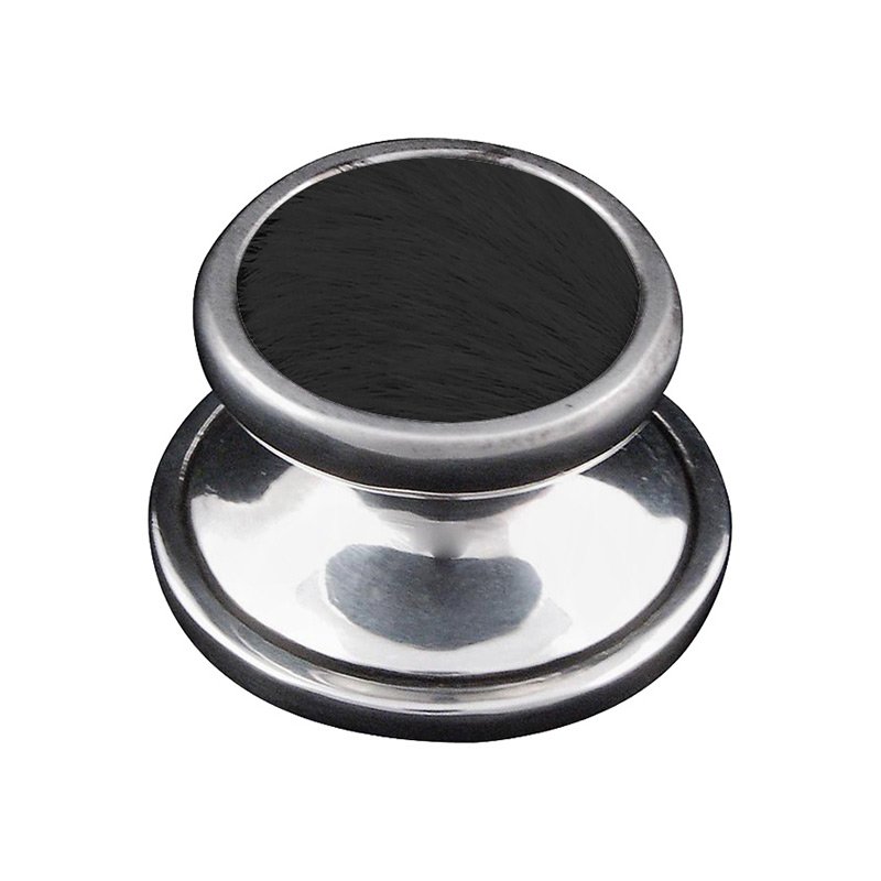 1" Knob with Insert in Vintage Pewter with Black Fur Insert