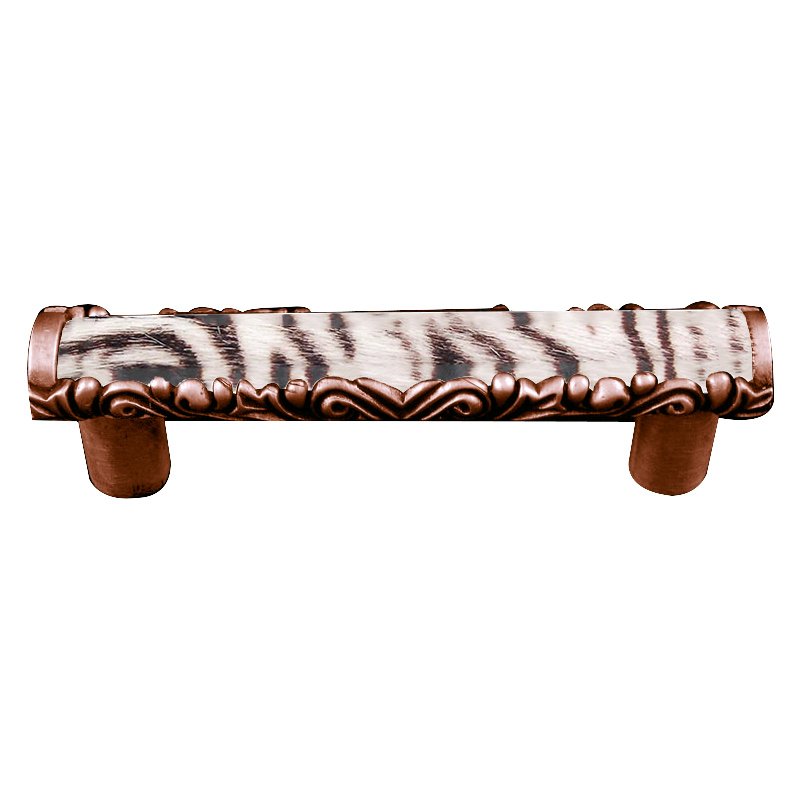 3" Centers Pull with Insert in Antique Copper with Zebra Fur Insert