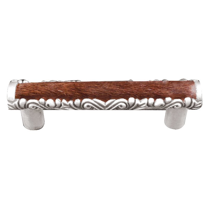 3" Centers Pull with Insert in Polished Silver with Brown Fur Insert