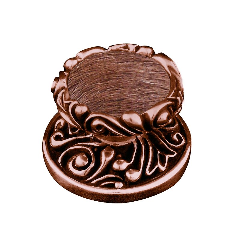 1 1/4" Knob with Insert in Antique Copper with Brown Fur Insert