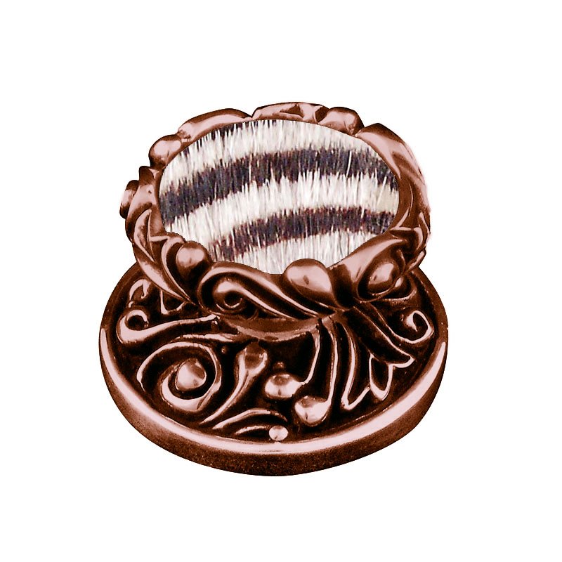 1 1/4" Knob with Insert in Antique Copper with Zebra Fur Insert