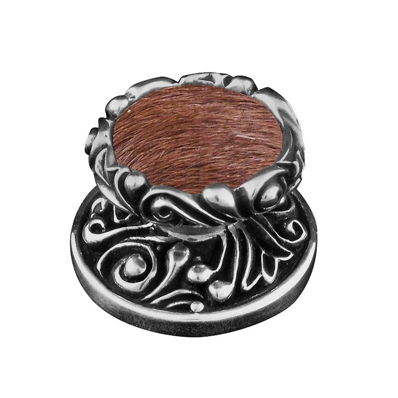 1 1/4" Knob with Insert in Antique Nickel with Brown Fur Insert