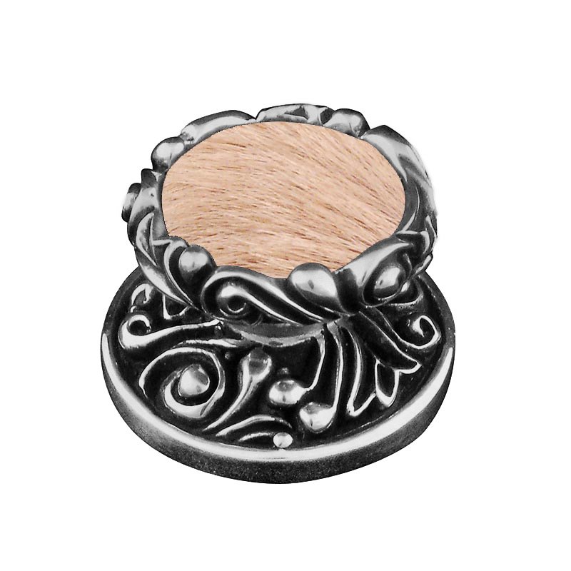 1 1/4" Knob with Insert in Antique Nickel with Tan Fur Insert