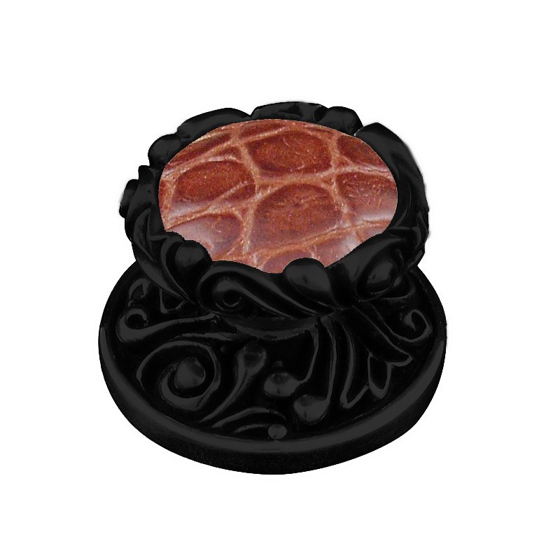 1 1/4" Knob with Insert in Oil Rubbed Bronze with Pebble Leather Insert