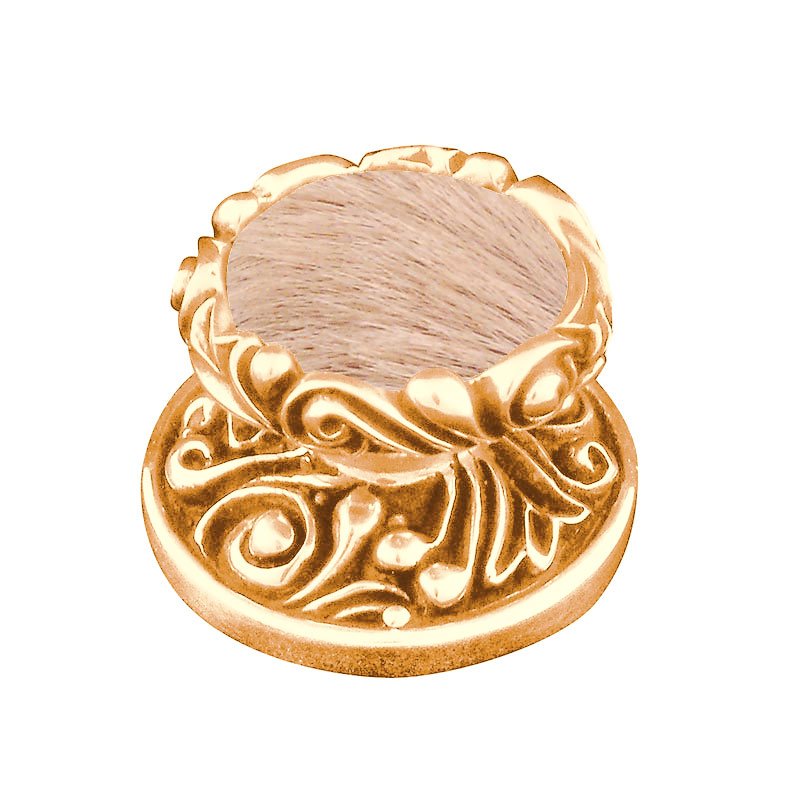 1 1/4" Knob with Insert in Polished Gold with Tan Fur Insert