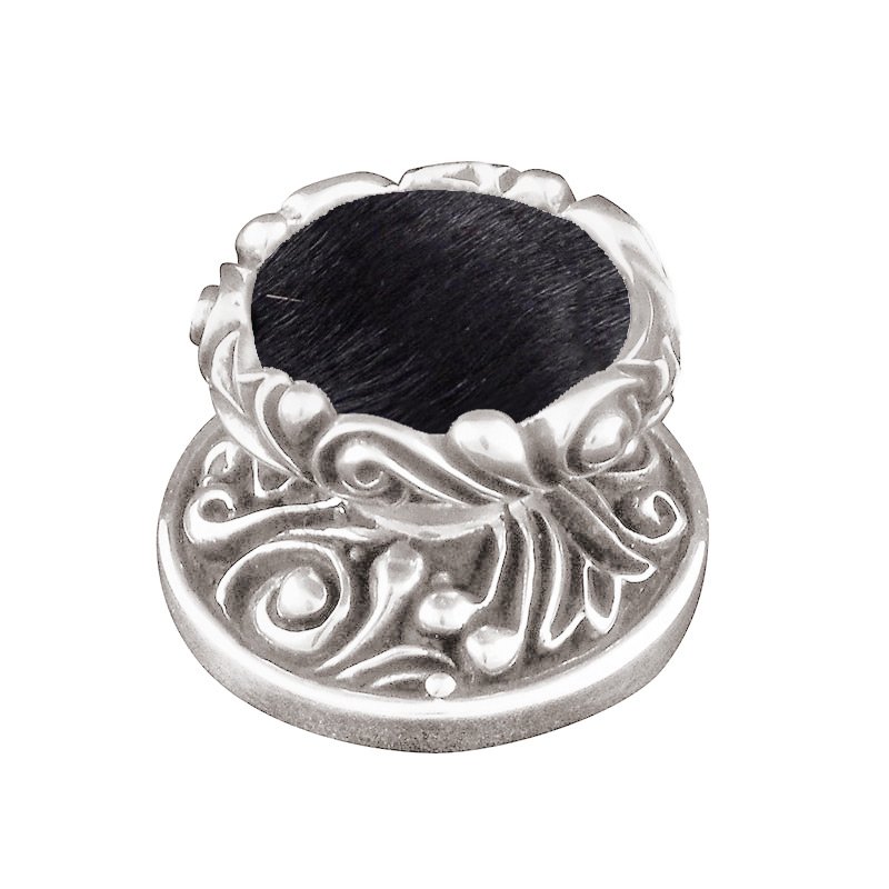 1 1/4" Knob with Insert in Polished Silver with Black Fur Insert