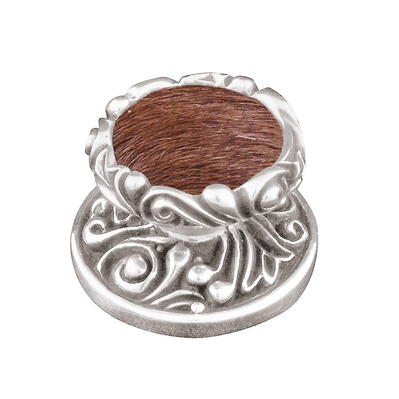 1 1/4" Knob with Insert in Polished Silver with Brown Fur Insert