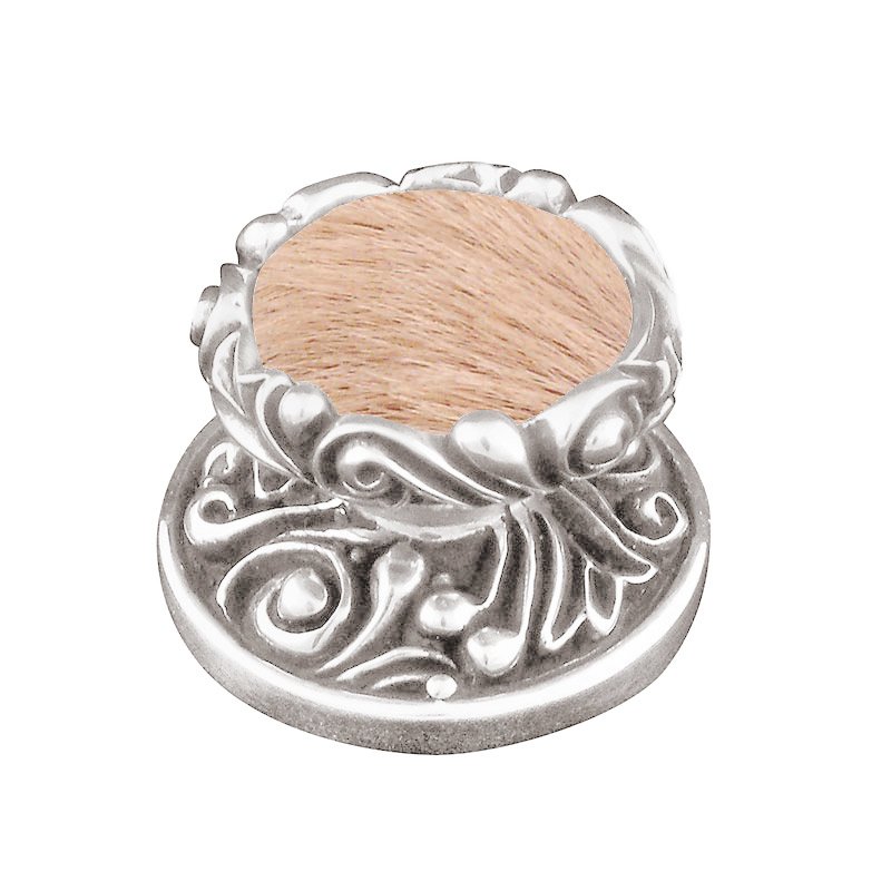 1 1/4" Knob with Insert in Polished Silver with Tan Fur Insert
