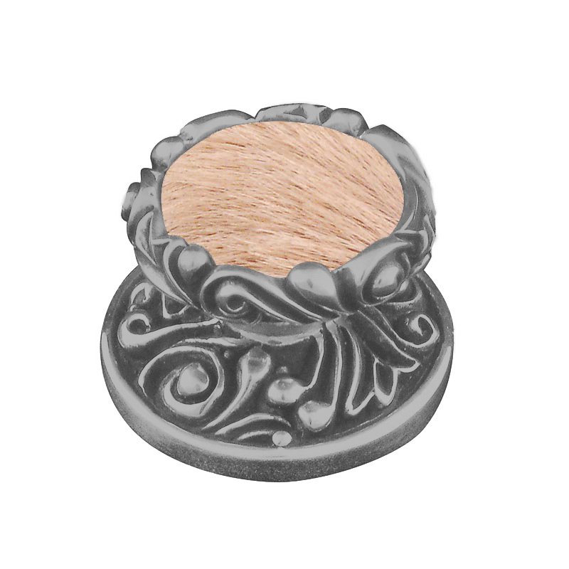 1 1/4" Knob with Insert in Satin Nickel with Tan Fur Insert