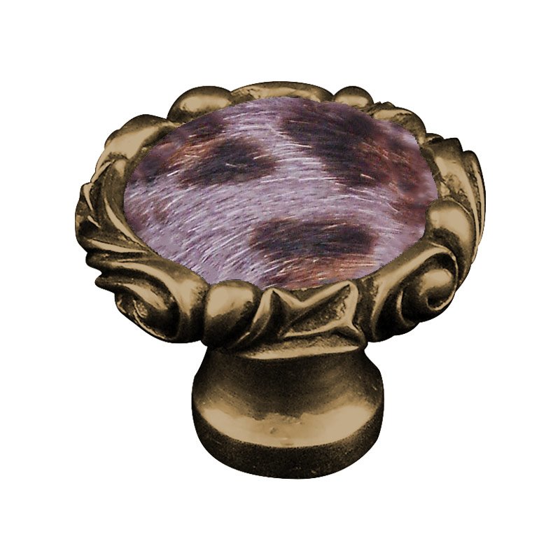 1 1/4" Knob with Small Base and Insert in Antique Brass with Gray Fur Insert