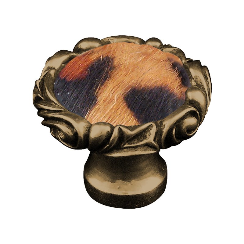 1 1/4" Knob with Small Base and Insert in Antique Brass with Jaguar Fur Insert