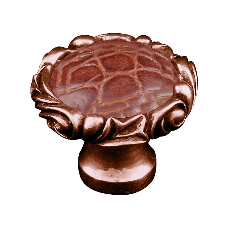 1 1/4" Knob with Small Base and Insert in Antique Copper with Pebble Leather Insert
