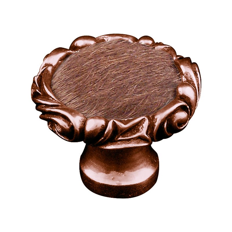 1 1/4" Knob with Small Base and Insert in Antique Copper with Brown Fur Insert