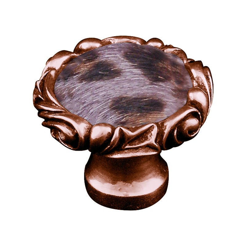 1 1/4" Knob with Small Base and Insert in Antique Copper with Gray Fur Insert