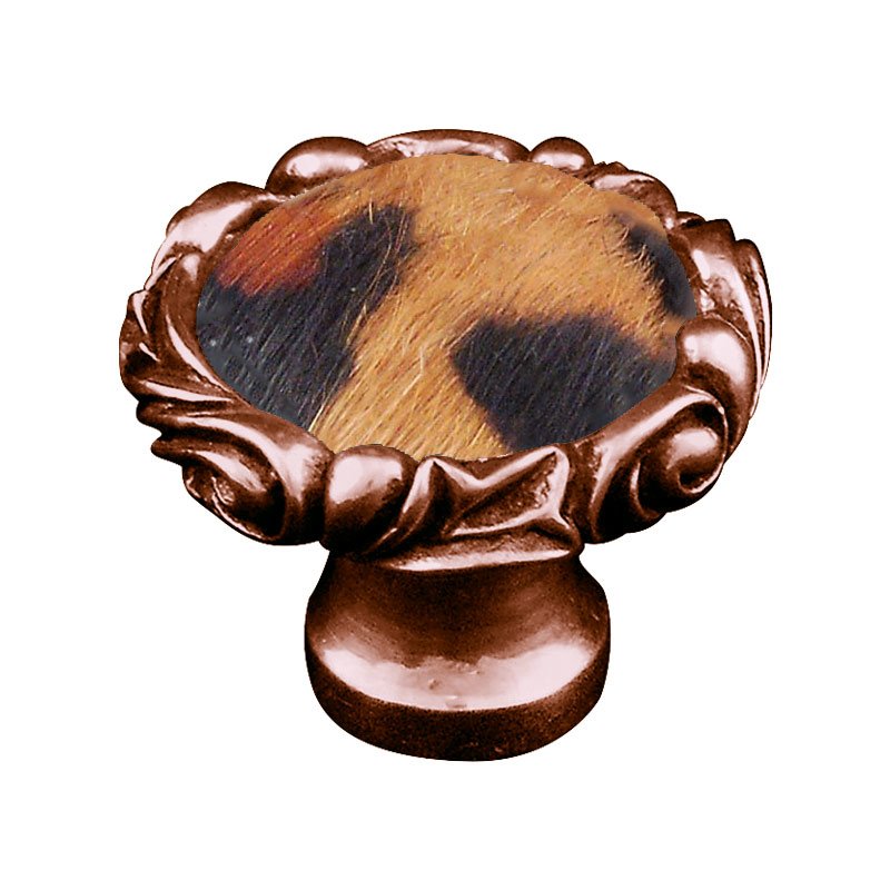 1 1/4" Knob with Small Base and Insert in Antique Copper with Jaguar Fur Insert