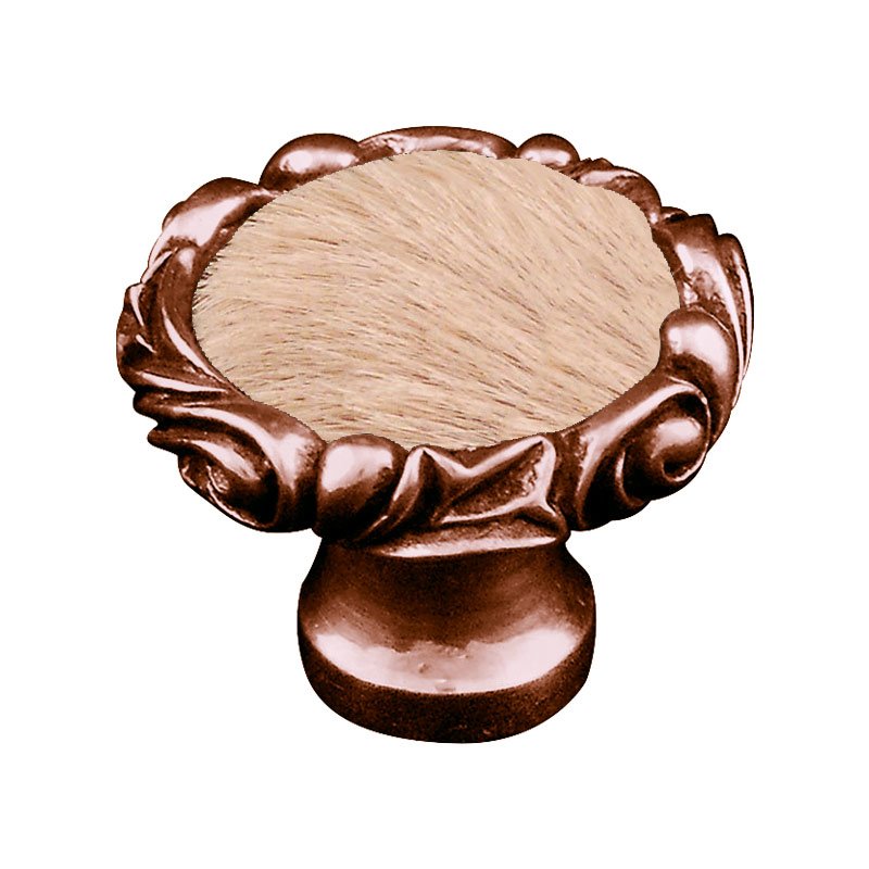 1 1/4" Knob with Small Base and Insert in Antique Copper with Tan Fur Insert