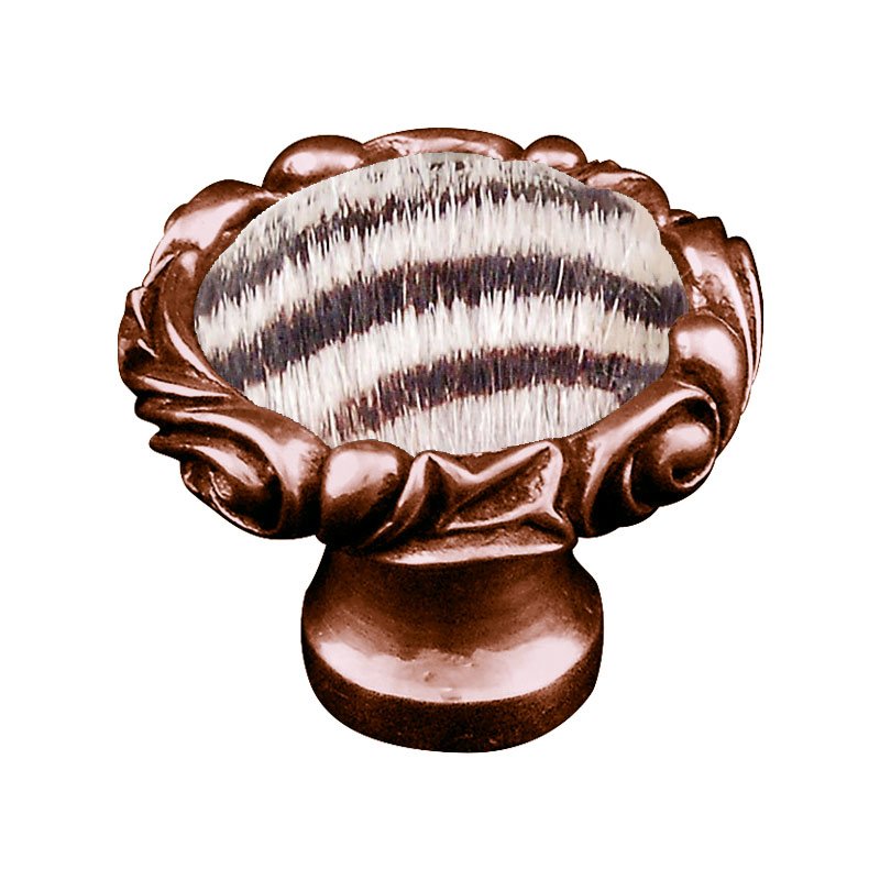 1 1/4" Knob with Small Base and Insert in Antique Copper with Zebra Fur Insert