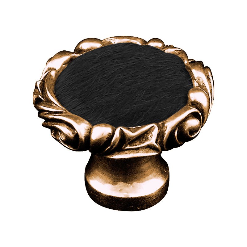 1 1/4" Knob with Small Base and Insert in Antique Gold with Black Fur Insert
