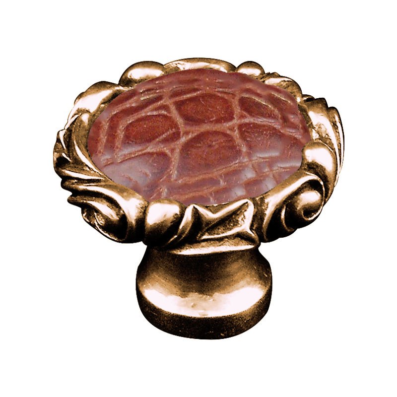 1 1/4" Knob with Small Base and Insert in Antique Gold with Pebble Leather Insert