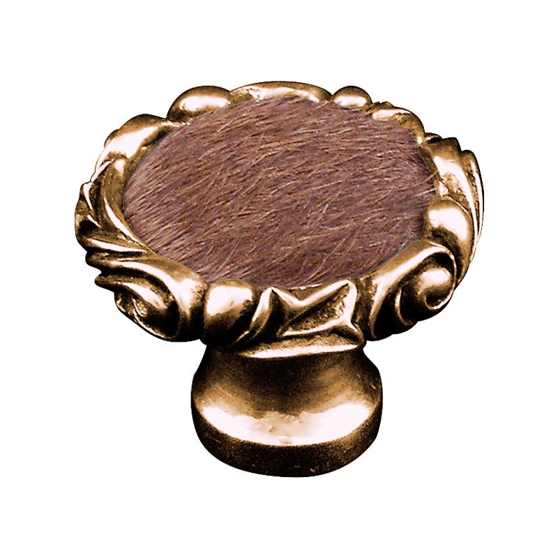 1 1/4" Knob with Small Base and Insert in Antique Gold with Brown Fur Insert